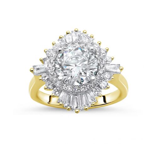 The Miranda Ring With a Round Moissanite Center and 1/2ct of Diamonds Surrounding