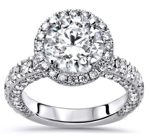 Reagan Round Moissanite Ring With Round Diamonds And Diamond Halo