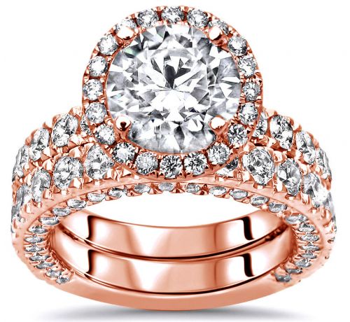 Reagan Round Moissanite Ring Bridal Set With Round Diamonds And Diamond Halo