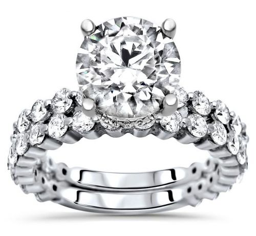 Amelia Round Moissanite Ring Bridal Set With Round Diamonds and Hidden Halo