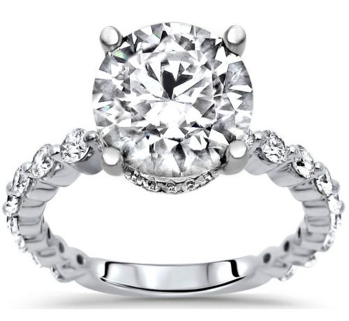 Amelia Round Moissanite Ring With Round Diamonds and Hidden Halo
