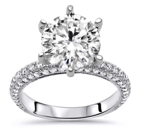 Emma Round Moissanite Ring With Round Diamonds and Diamond Prongs