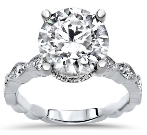 Sophia Round Moissanite Ring With Round Diamonds and Hidden Halo