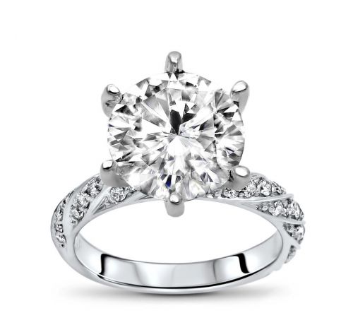 Abigail Round Moissanite Ring With Round Diamonds And Diamond Prongs