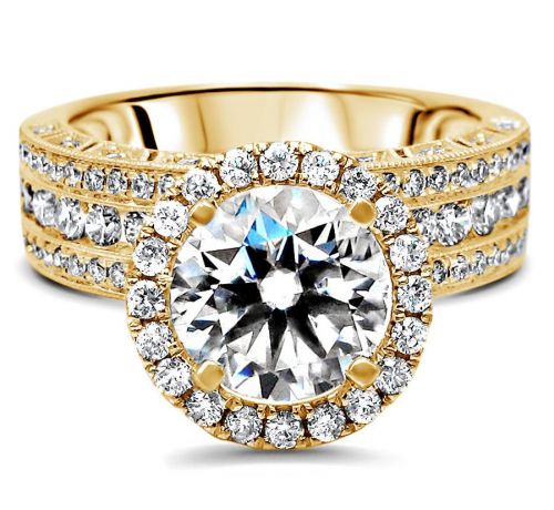 Olive Round Moissanite Ring With Round Diamonds and Diamond Halo