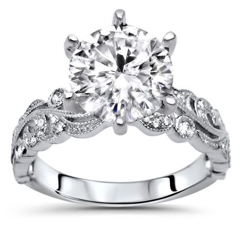 Peyton Round Moissanite Ring With Round Diamonds And Diamond Prongs