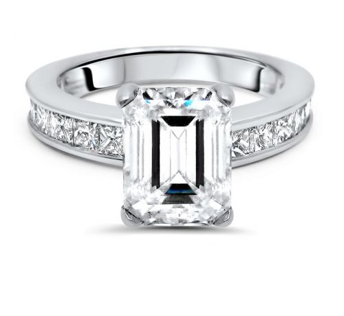 Marniee Emerald Moissanite Ring With Princess Cut Diamonds and Diamonds on Prongs