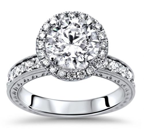 Alexa Round Moissanite Ring With Round Diamonds and Diamond Halo