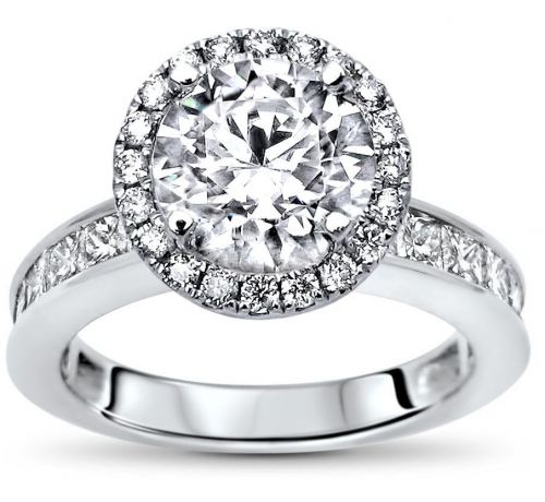 Monica Round Moissanite Ring with Diamonds and Diamond Halo